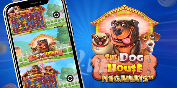 a dog and phone with game of the dog house megaways